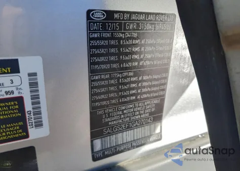 2016 Land Rover Range Rover Supercharged from USA, damaged, VIN SALGS2EF1GA270143